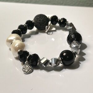 ⭐️ Elegant Black and Silver Lava Rock Beaded Bracelet